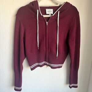 Pink Rose Maroon Hoodie with White Accents